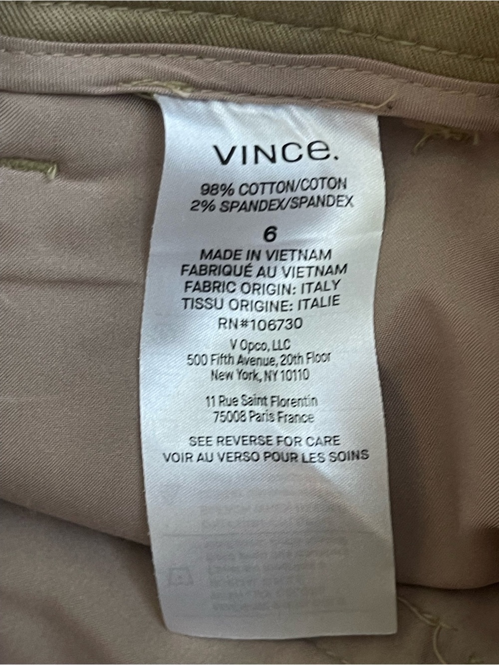 VINCE Avery Mid-Rise Italian Stretch-Cotton Chino Pant Size 6 - Picture 7 of 13